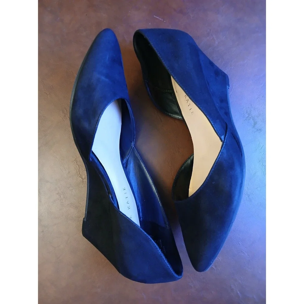Kelly & Katie Womens Black Faux Suede Pointed Toe D'Orsay Wedge Pumps‎ Heels 3in